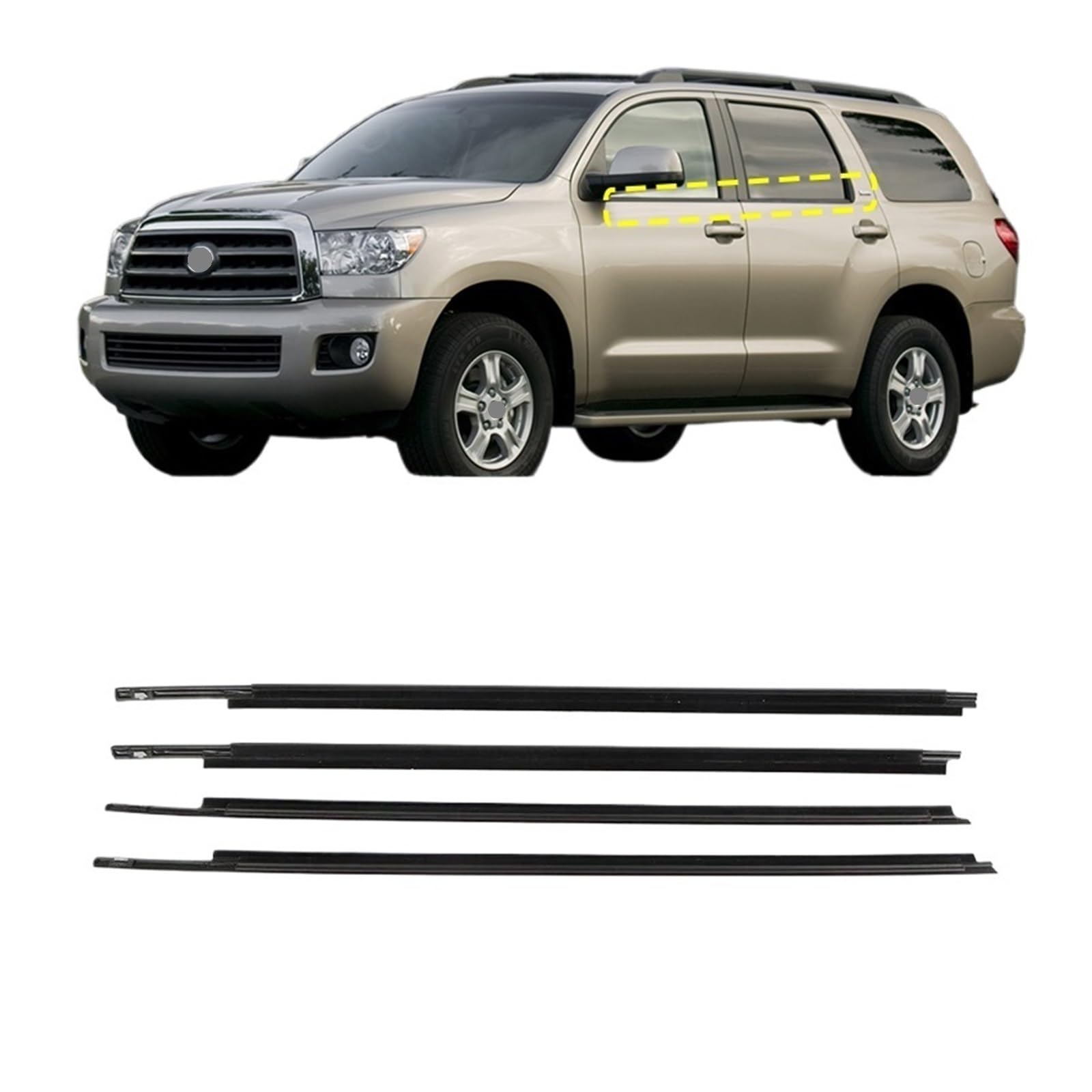 Kompatibel für Toyota Sequoia 2000–2020 Seitentür-Fensterglas-Dichtungsstreifen, Gummi-Gurtformteil, Abdichtung der Außentür(For 2008-2007) von XWBTRQLK