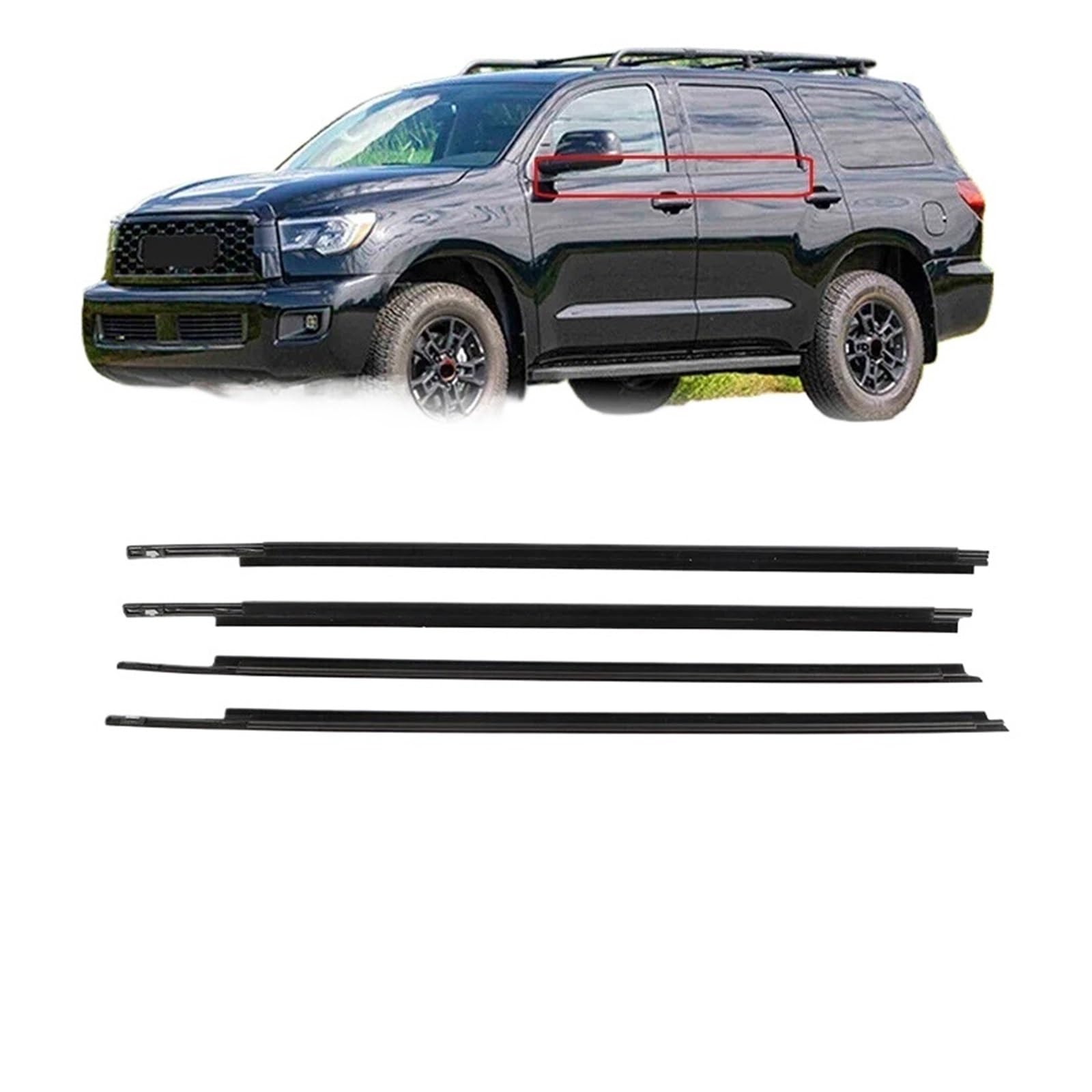 Kompatibel für Toyota Sequoia 2008–2020, 4-teilig, Außentürfensterglas, Dichtungsgummi, Gürtelformteil, Abdichtung vorne und hinten, schwarz Kompatibel für Toyota Sequoia 2008–2020, 4-teilig, Außentürfensterglas, Dichtungsgummi, Gürtelformteil, Abdichtung vorne und hinten, schwarz von XWBTRQLK