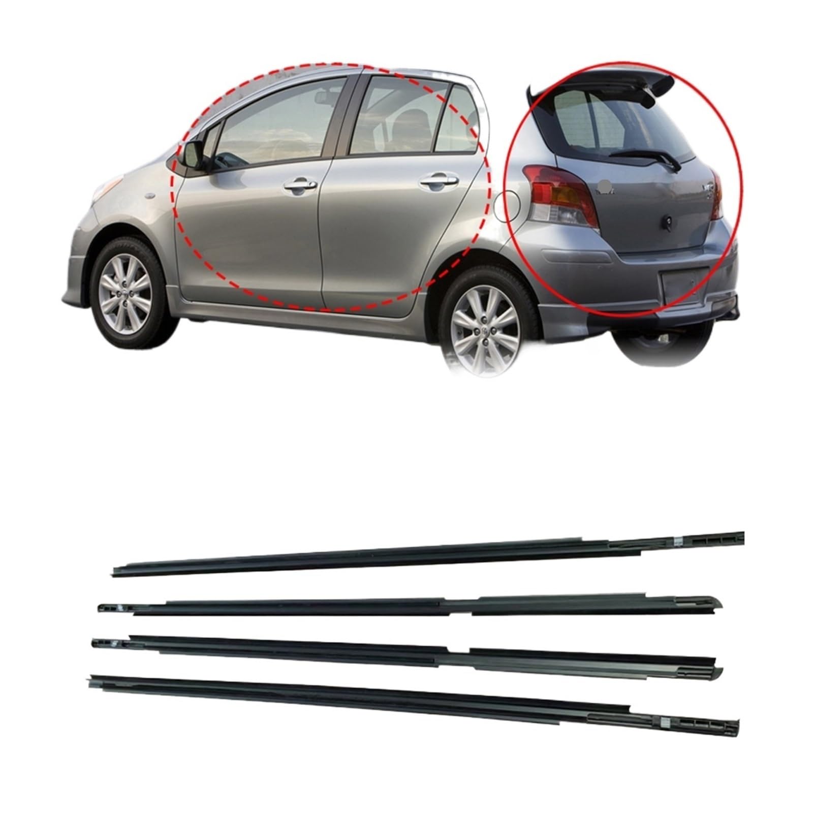 Kompatibel für Toyota Yaris 2007–2013 (4 Türen), 4-teilige Fensterdichtungen, vorne, hinten, Seitenglas, Außengummi-Dichtungsstreifen(For Hatchback 06-13) von XWBTRQLK