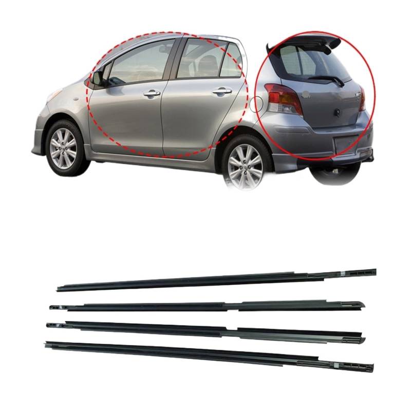 Kompatibel für Toyota Yaris 2007–2013 (4 Türen), 4-teilige Fensterdichtungen, vorne, hinten, Seitenglas, Außengummi-Dichtungsstreifen(For Hatchback 06-13) von XWBTRQLK