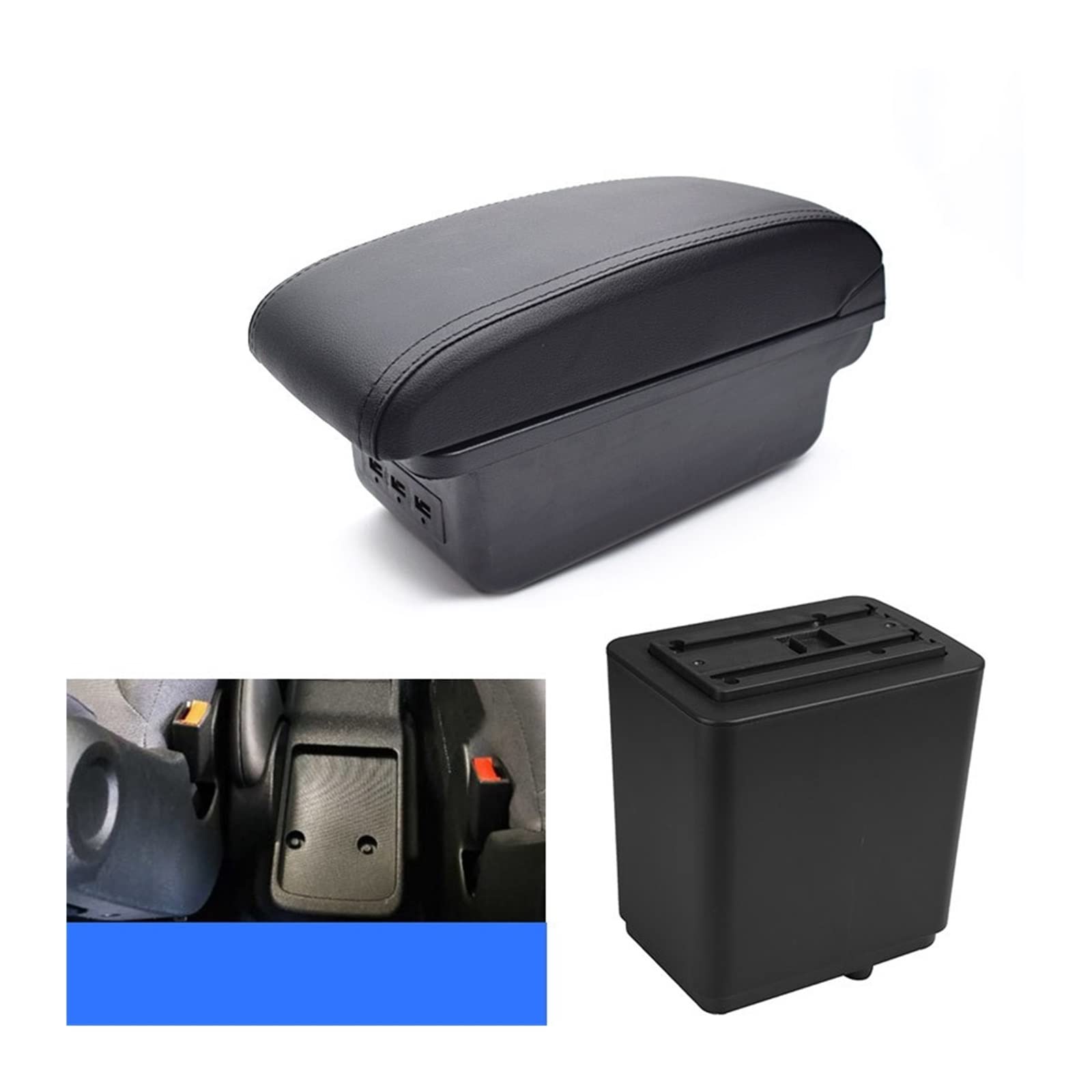 Kompatibel mit Citroen Berlingo, kompatibel mit Peugeot, Auto-Armlehne, ABS-Armlehne, Auto-Styling, Armlehnenbox, Mittelkonsole, USB-Zubehör(D black thread) von XWBTRQLK