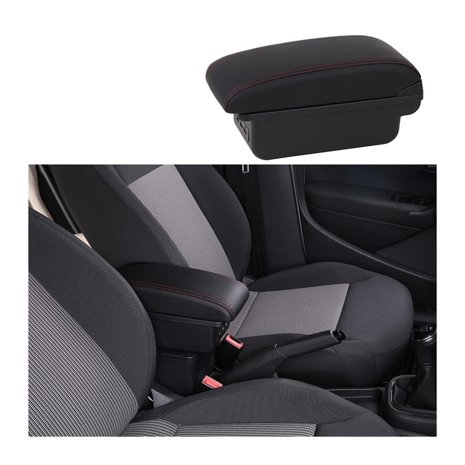 Kompatibel mit Peugeot 208 Armlehnenbox for 2008 Armlehnenbox, interne Modifikation, Nachrüstteile, USB-Aschenbecher, Autozubehör 2019 2020 2021(B2-black red 3 usb) von XWBTRQLK