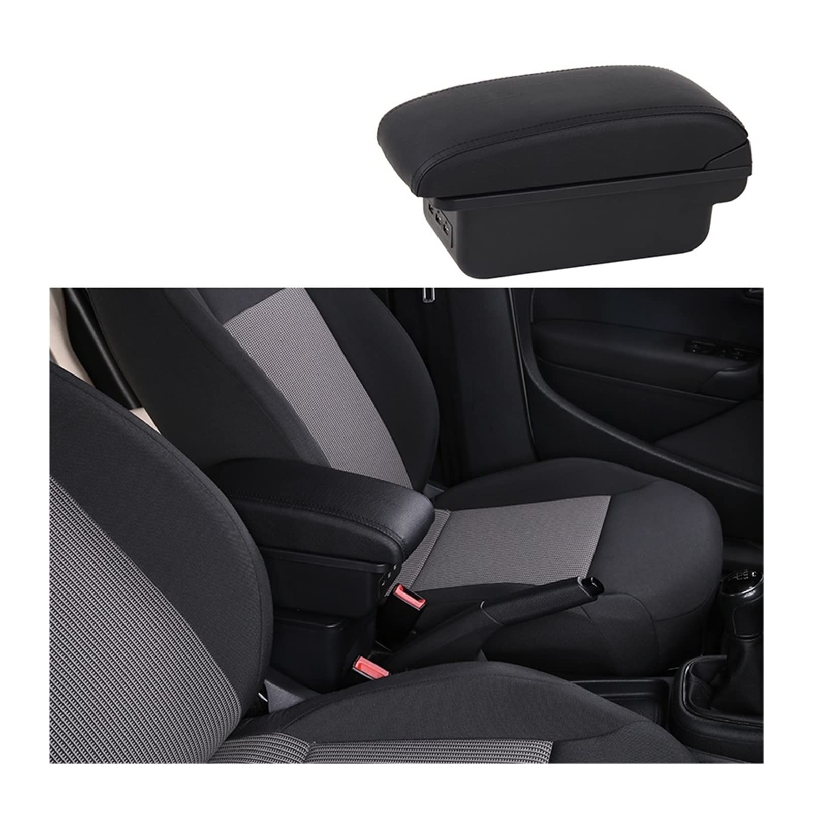 Kompatibel mit Toyota Yaris Hybrid Armlehnenbox, Auto-Armlehnenbox, interne Modifikation, USB-Ladeaschenbecher, Autozubehör(B2-black black 3 usb) von XWBTRQLK
