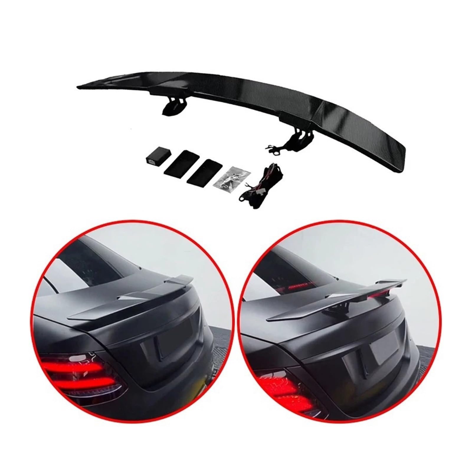 Kompatibel mit Universal-Limousine, elektrischer Lift, intelligenter Spoiler, LED-Licht, Kofferraumflügel, ABS, glänzend schwarz, Carbonfaser-Look, Automodifikation(Glossy Black) von XWBTRQLK