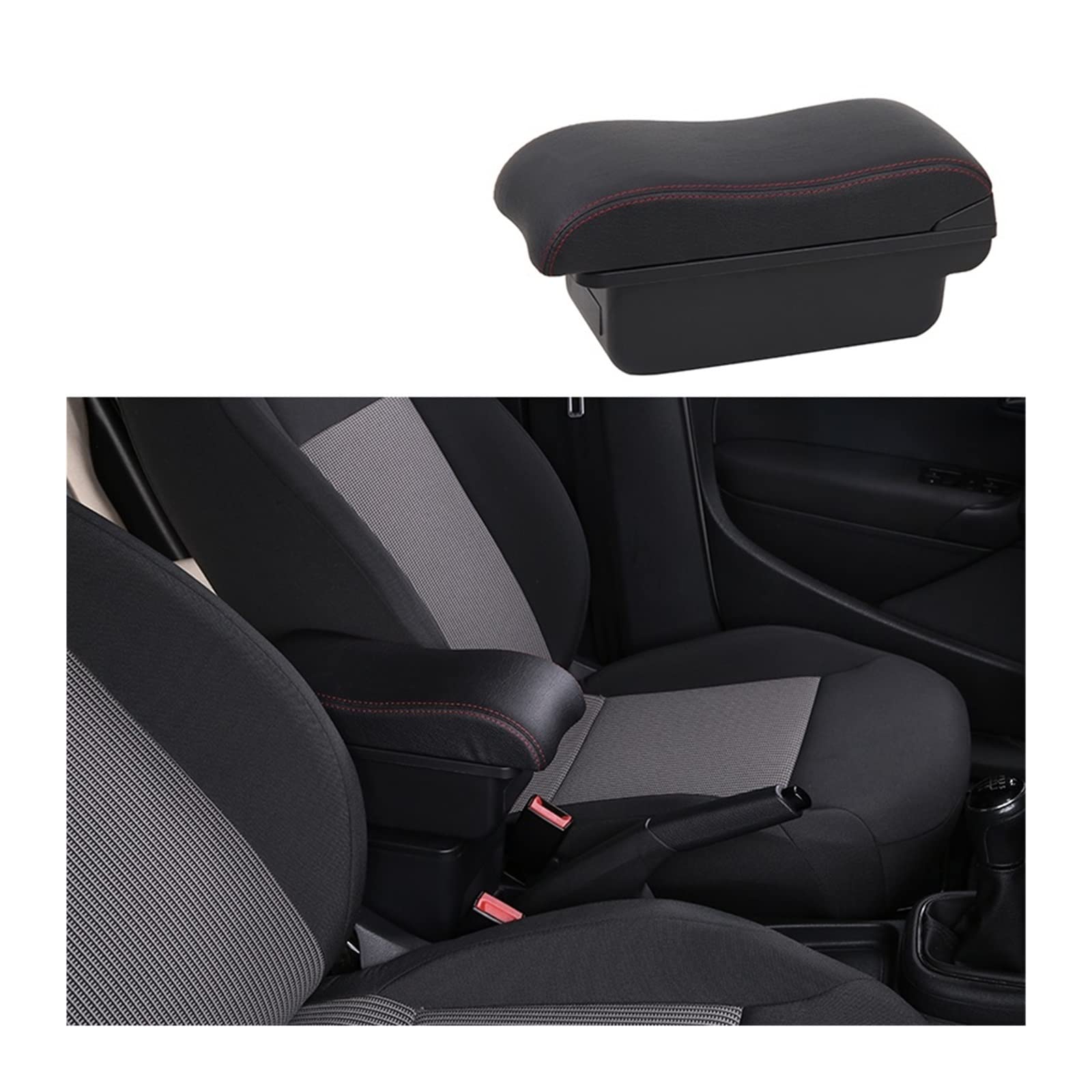 Kompatibel mit VW Polo Armlehnenbox 2019–2022. for Polo Auto-Armlehnenbox, interne Modifikation, USB-Ladeaschenbecher, Autozubehör(A1-black red no usb) von XWBTRQLK