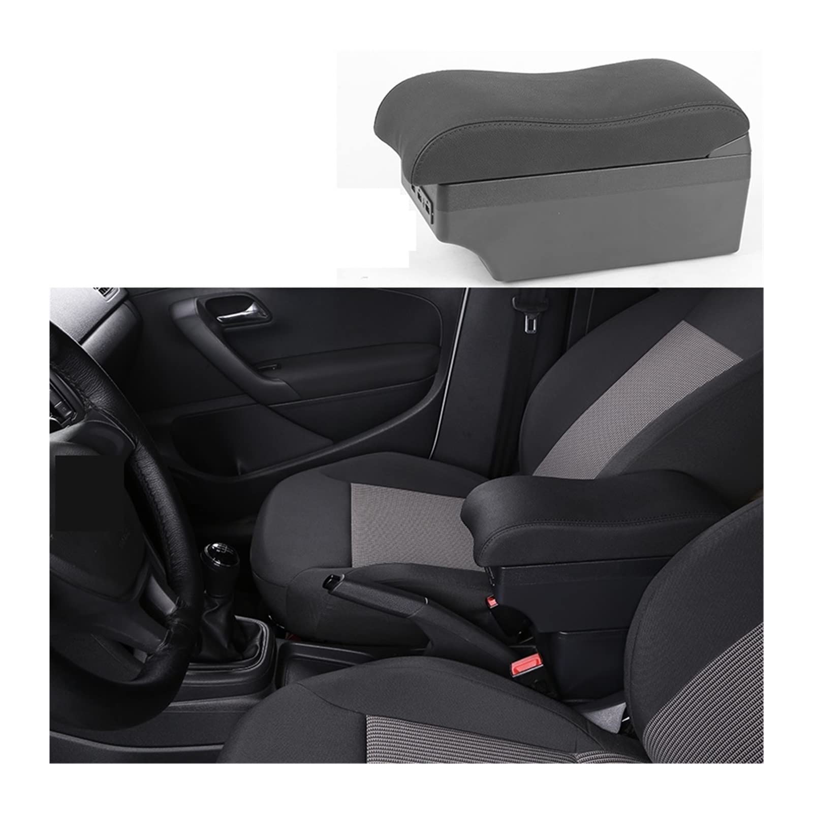 Kompatibel mit VW Polo Armlehnenbox 2019–2022. for Polo Auto-Armlehnenbox, interne Modifikation, USB-Ladeaschenbecher, Autozubehör(A3-black black 7 usb) von XWBTRQLK