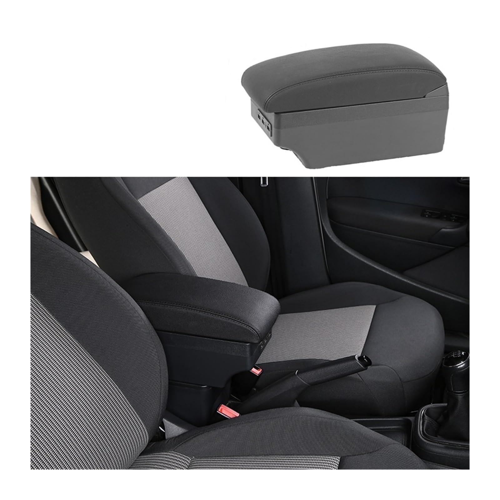 Kompatibel mit VW Polo Armlehnenbox 2019–2022. for Polo Auto-Armlehnenbox, interne Modifikation, USB-Ladeaschenbecher, Autozubehör(B3-black black 7 usb) von XWBTRQLK