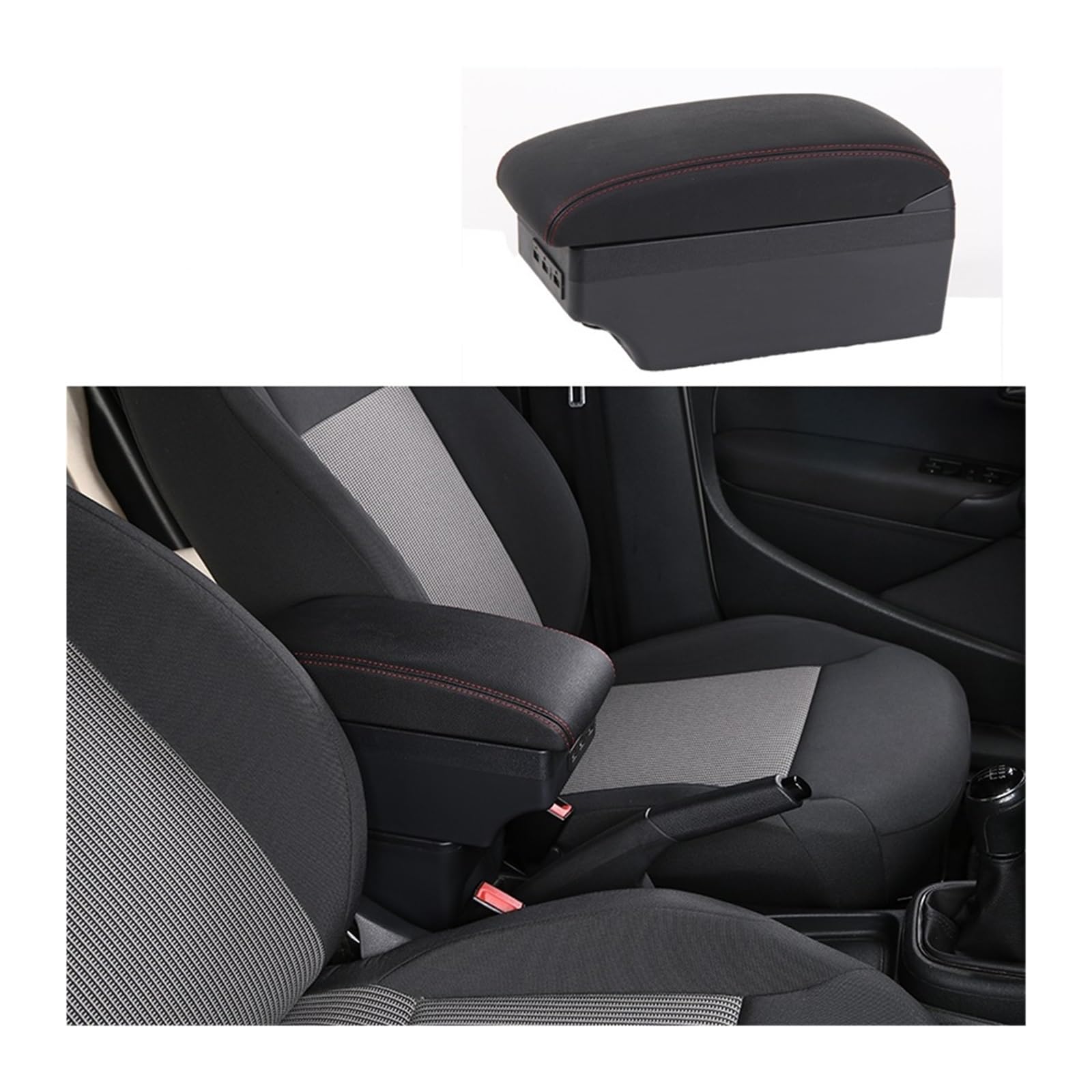 Kompatibel mit VW Polo Armlehnenbox 2019–2022. for Polo Auto-Armlehnenbox, interne Modifikation, USB-Ladeaschenbecher, Autozubehör(B3-black red 7 usb) von XWBTRQLK