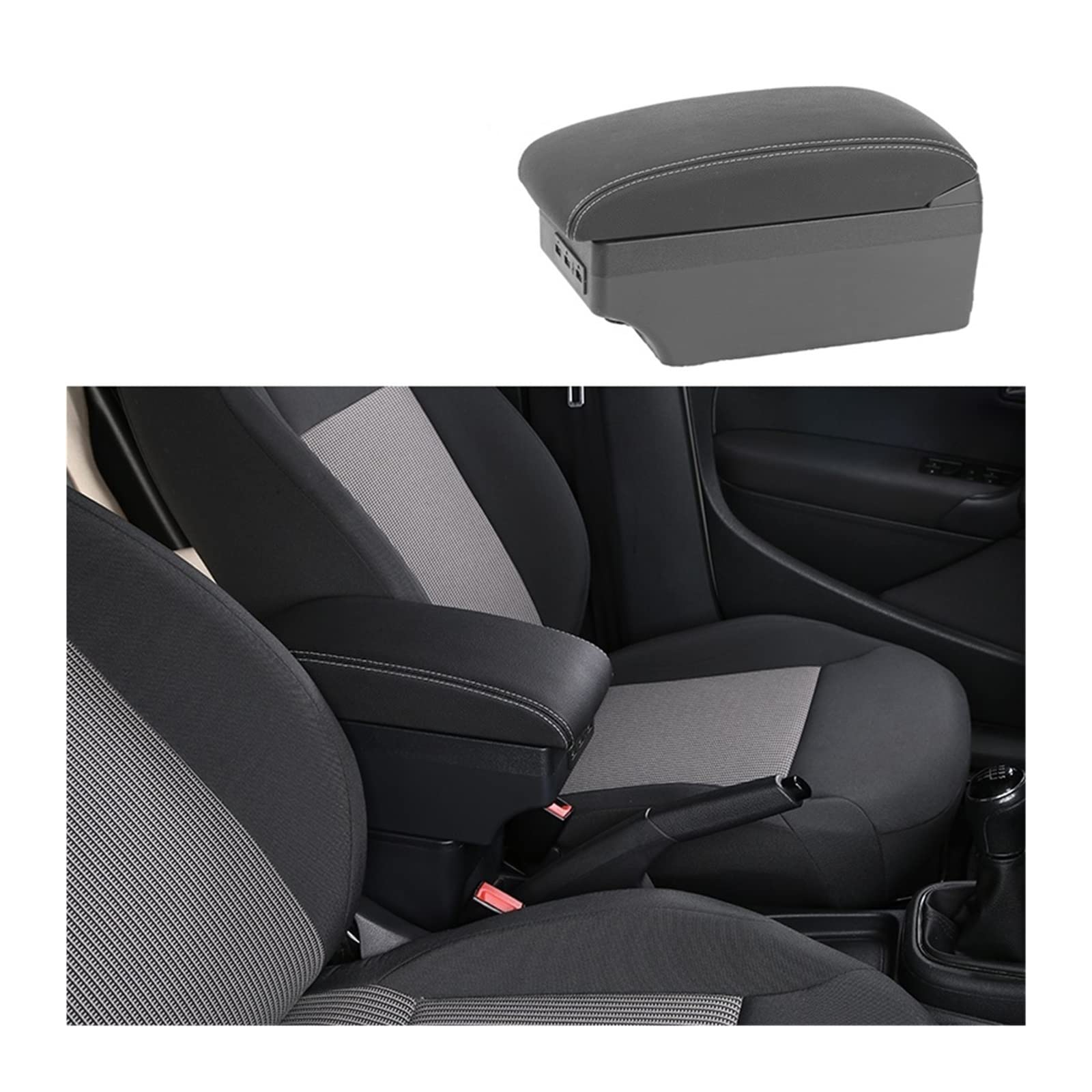 Kompatibel mit VW Polo Armlehnenbox 2019–2022. for Polo Auto-Armlehnenbox, interne Modifikation, USB-Ladeaschenbecher, Autozubehör(B3-black white 7 usb) von XWBTRQLK