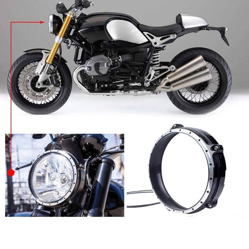 XX eCommerce Motorrad Aluminium Schwarz 7" Scheinwerfer Lünette Trimmen Ring Abdeckung für 2014-2017 B-M-W R Nine T Scrambler Racer 2015 2016 2014 2017 von XX eCommerce