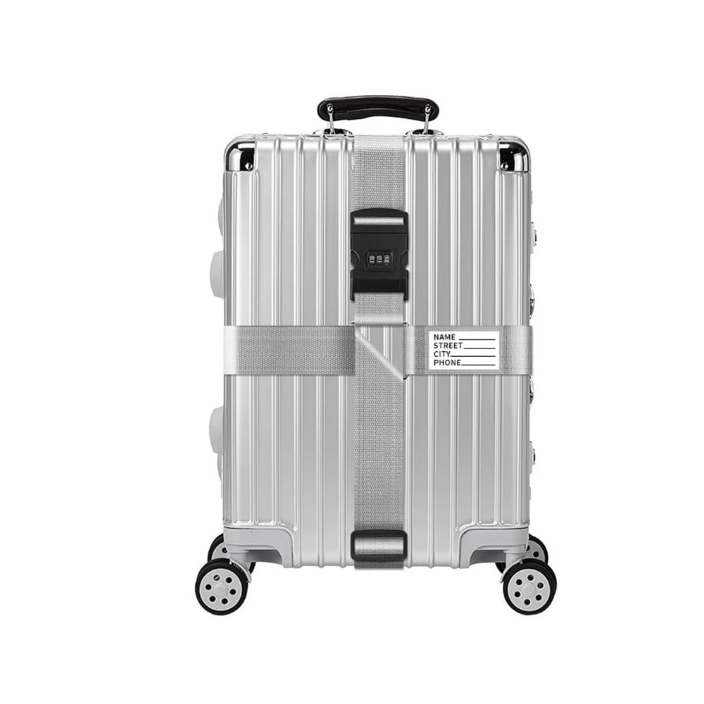 4 m Reisegepäckgurte, verstellbarer Koffergurt, Gepäck, Kreuzpackgurt mit Namenskarte, Reisezubehör, 55,9–81,3 cm (Grau mit Passwort) von XXCLW