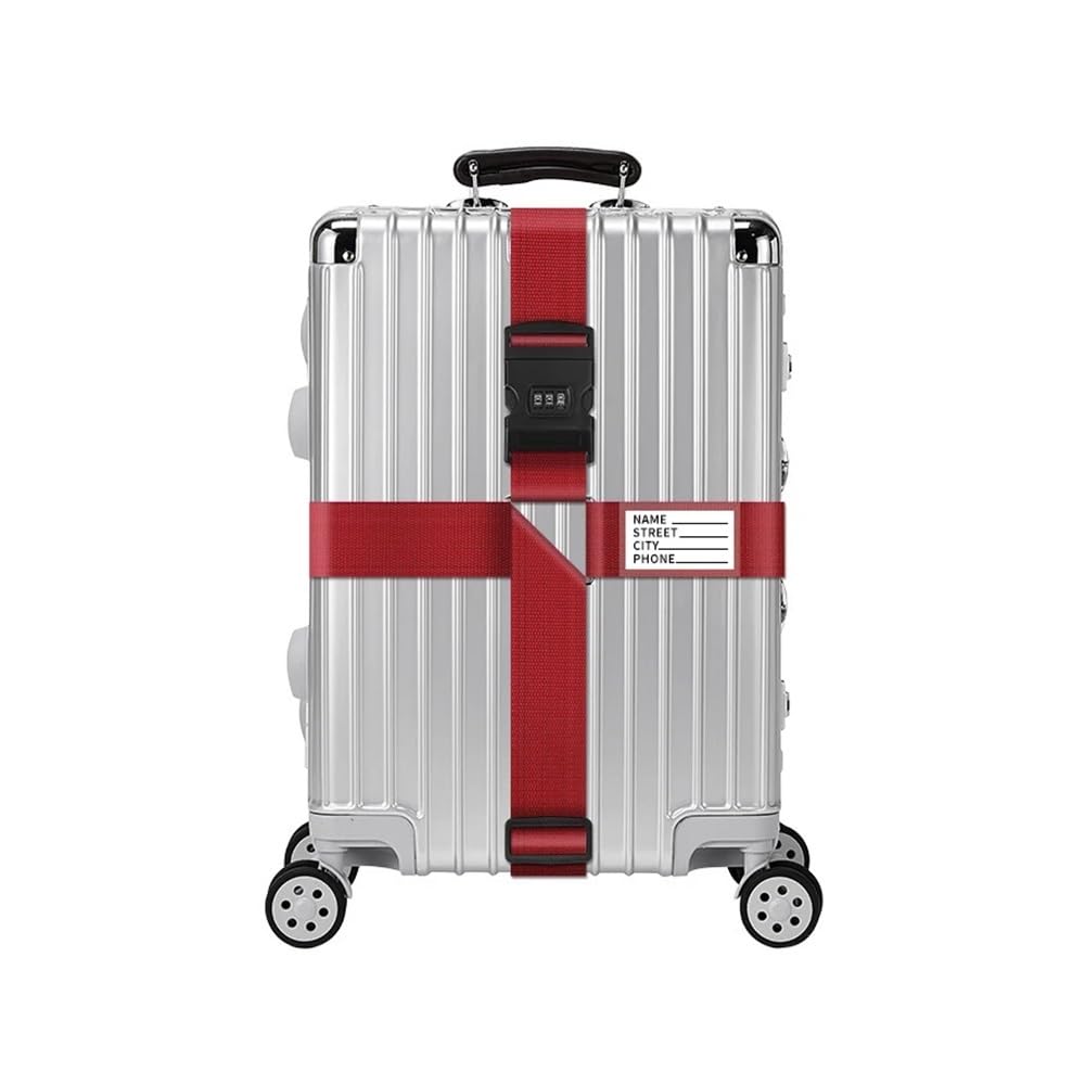 4 m Reisegepäckgurte, verstellbarer Koffergurt, Gepäck, Kreuzpackgurt mit Namenskarte, Reisezubehör, 55,9–81,3 cm (rot mit Passwort) von XXCLW