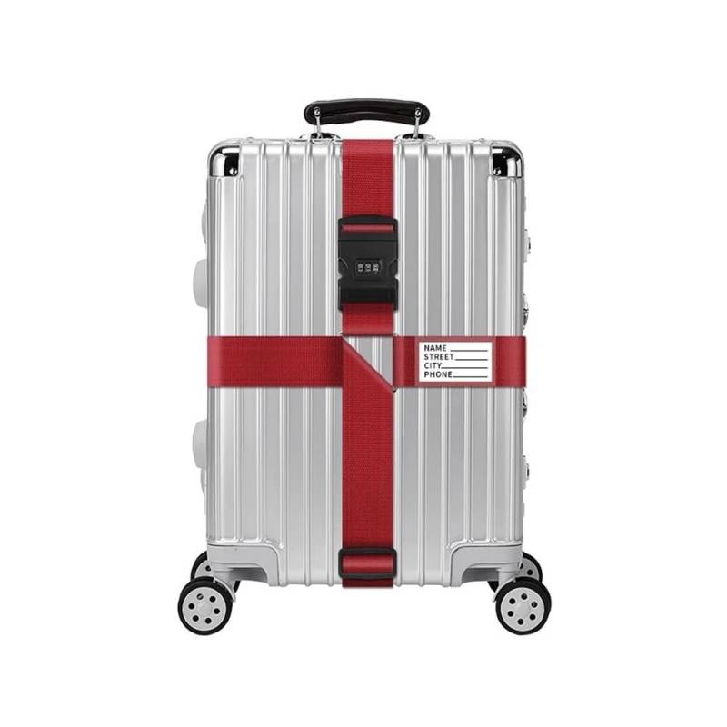 4 m Reisegepäckgurte, verstellbarer Koffergurt, Gepäck, Kreuzpackgurt mit Namenskarte, Reisezubehör, 55,9–81,3 cm (rot mit Passwort) von XXCLW