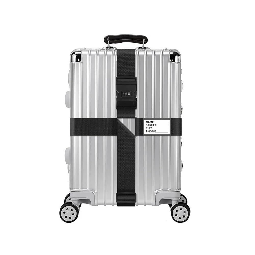 4 m Reisegepäckgurte, verstellbarer Koffergurt, Gepäck, Kreuzpackgurt mit Namenskarte, Reisezubehör, 55,9–81,3 cm (schwarz mit Passwort) von XXCLW