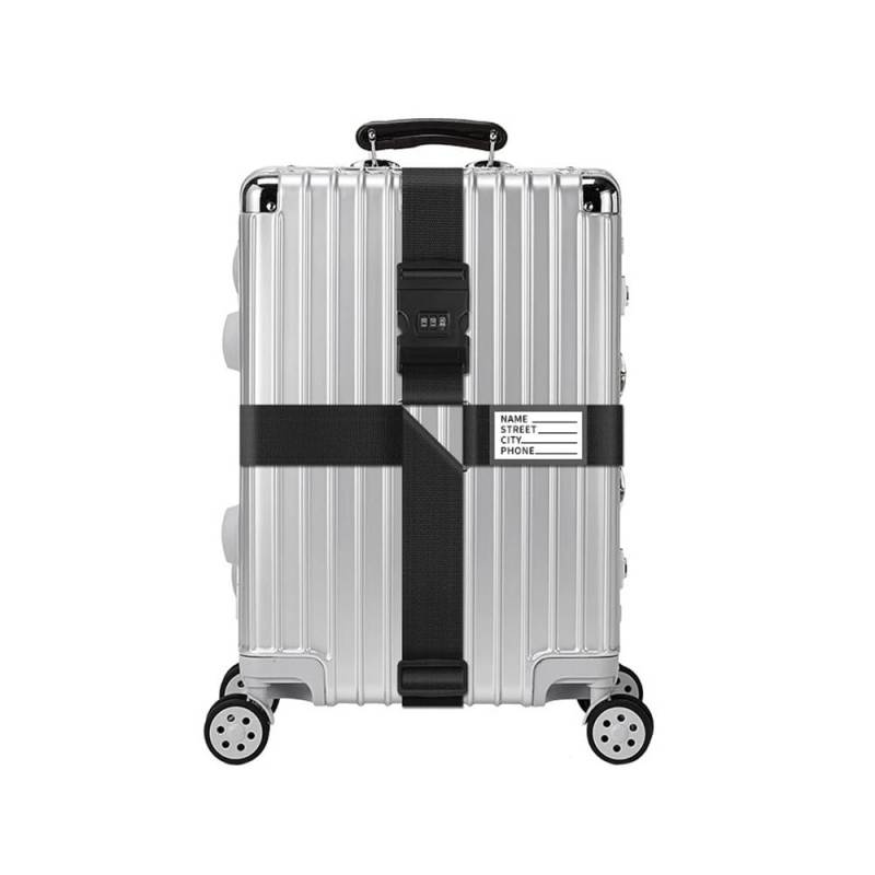 4 m Reisegepäckgurte, verstellbarer Koffergurt, Gepäck, Kreuzpackgurt mit Namenskarte, Reisezubehör, 55,9–81,3 cm (schwarz mit Passwort) von XXCLW