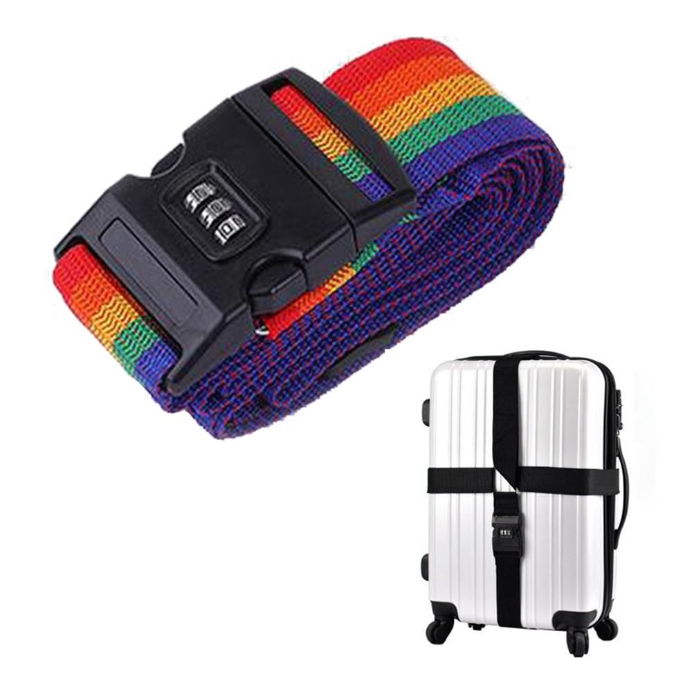420 cm verstellbarer Gepäckgurt, Reisezubehör, Kofferzubehör, fester Gürtel, Passwortgurte für 45,7 - 86,4 cm Koffer (Regenbogen) von XXCLW