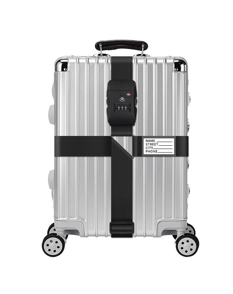 Reisegepäckgurt mit TSA-Zahlenschloss, Namenskarte, verstellbarer Koffer-Verpackungsgürtel, Auslandsbindungsriemen (schwarz) von XXCLW