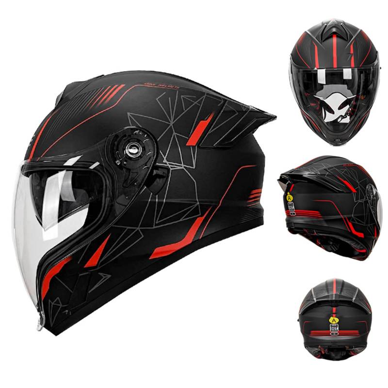 Hochklappbarer Motorradhelm mit HD-Doppelsonnenblende, modularer Integralhelm, DOT/ECE-Zulassung, reservierter Bluetooth-Headset-Steckplatz, herausnehmbares Futter,C-2XL(61~62cm) von XYLGJYT