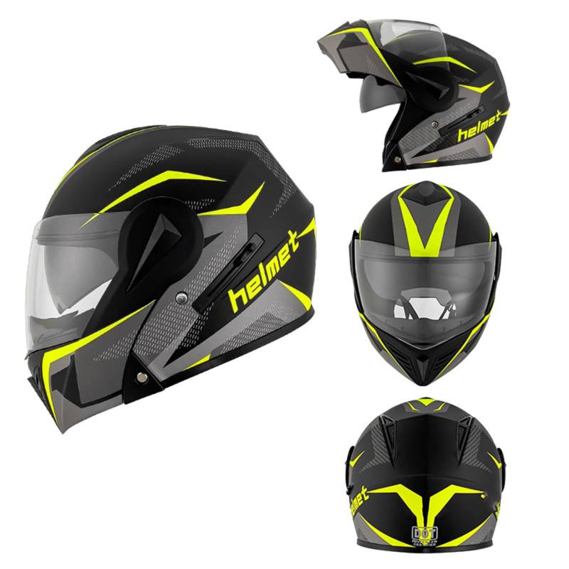 Klapphelm für Motorradfahrer mit HD-Doppelvisier, modularer Motorradhelm mit ECE-Zulassung, EIN Helm mit Mehreren Formen, herausnehmbares Innenfutter, Netz-Baumwollfutter,A-M(55~56cm) von XYLGJYT