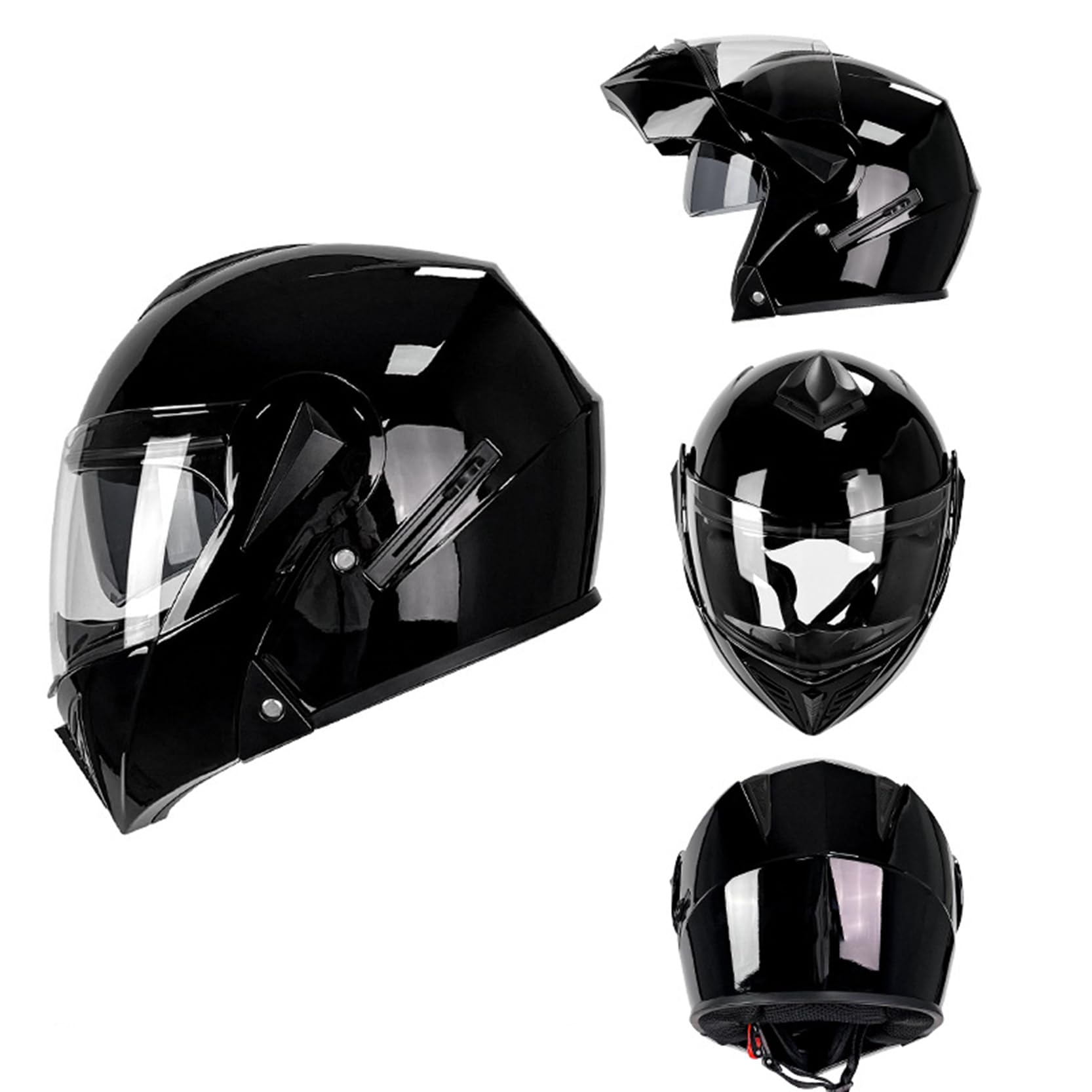 Klapphelm für Motorradfahrer mit HD-Doppelvisier, modularer Motorradhelm mit ECE-Zulassung, EIN Helm mit Mehreren Formen, herausnehmbares Innenfutter, Netz-Baumwollfutter,Black A-2XL(60~61cm) von XYLGJYT