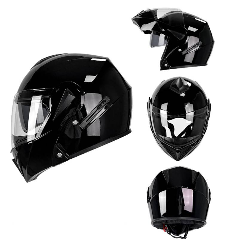 Klapphelm für Motorradfahrer mit HD-Doppelvisier, modularer Motorradhelm mit ECE-Zulassung, EIN Helm mit Mehreren Formen, herausnehmbares Innenfutter, Netz-Baumwollfutter,Black A-2XL(60~61cm) von XYLGJYT