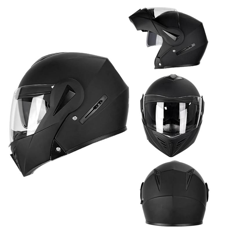 Klapphelm für Motorradfahrer mit HD-Doppelvisier, modularer Motorradhelm mit ECE-Zulassung, EIN Helm mit Mehreren Formen, herausnehmbares Innenfutter, Netz-Baumwollfutter,Black B-M(55~56cm) von XYLGJYT
