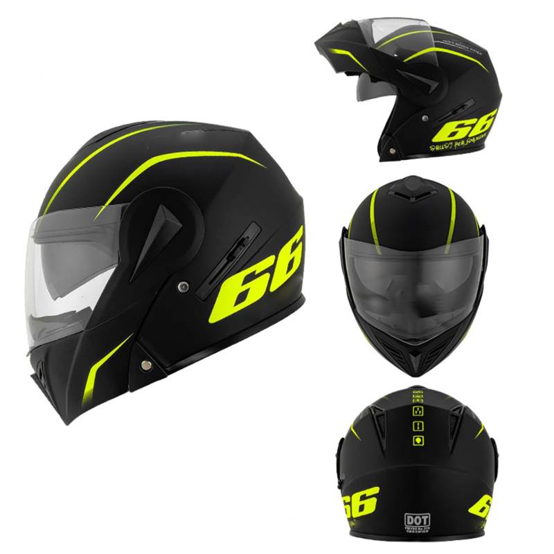 Klapphelm für Motorradfahrer mit HD-Doppelvisier, modularer Motorradhelm mit ECE-Zulassung, EIN Helm mit Mehreren Formen, herausnehmbares Innenfutter, Netz-Baumwollfutter,Black C-2XL(60~61cm) von XYLGJYT