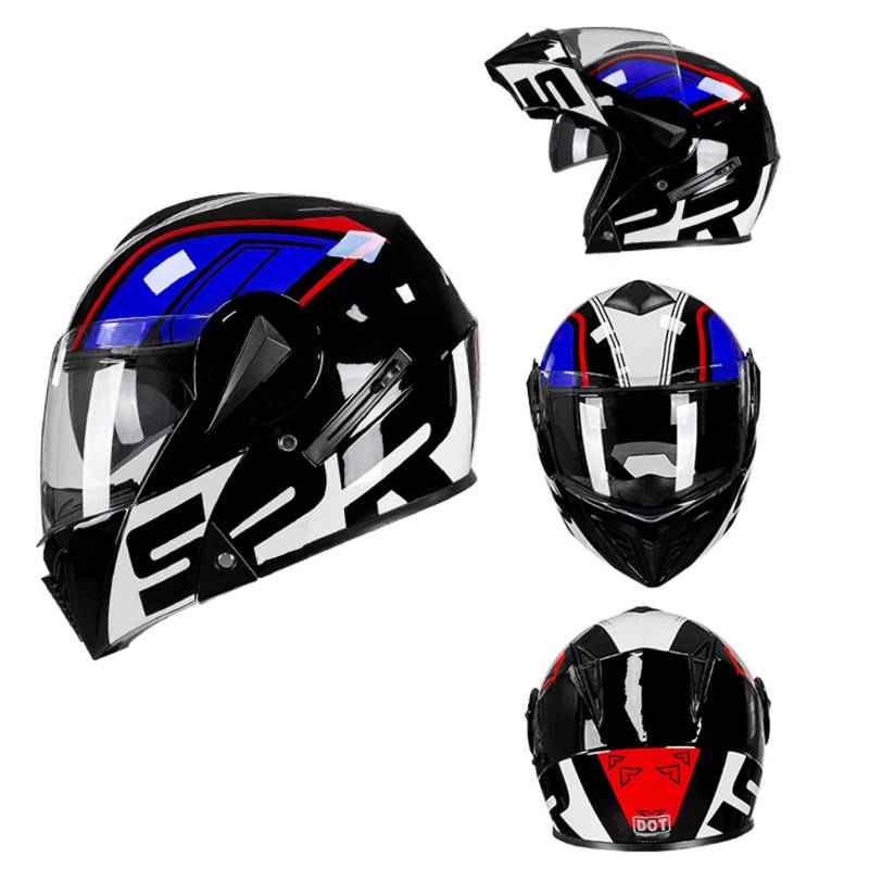 Klapphelm für Motorradfahrer mit HD-Doppelvisier, modularer Motorradhelm mit ECE-Zulassung, EIN Helm mit Mehreren Formen, herausnehmbares Innenfutter, Netz-Baumwollfutter,Blue-2XL(60~61cm) von XYLGJYT