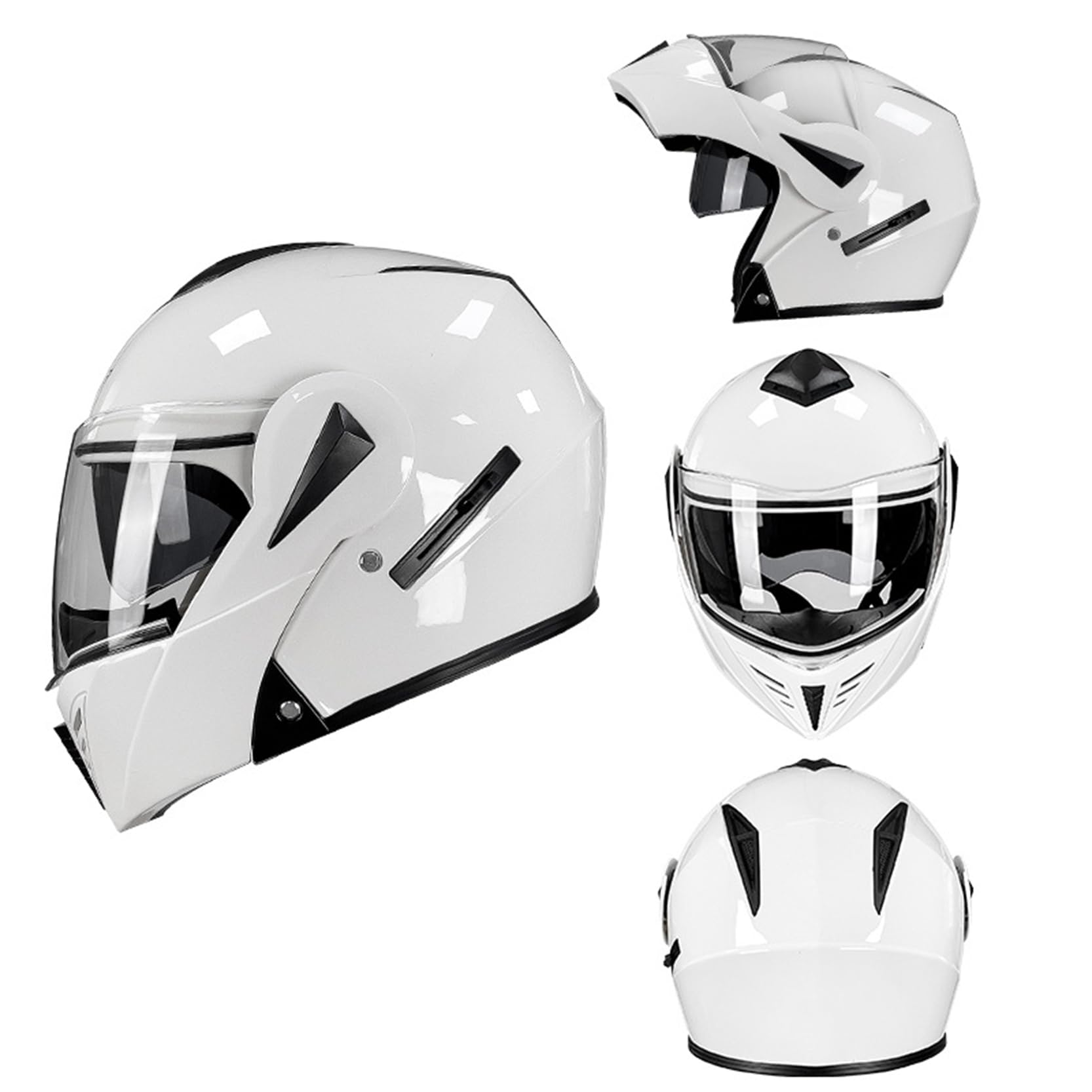 Klapphelm für Motorradfahrer mit HD-Doppelvisier, modularer Motorradhelm mit ECE-Zulassung, EIN Helm mit Mehreren Formen, herausnehmbares Innenfutter, Netz-Baumwollfutter,White A-L(57~58cm) von XYLGJYT