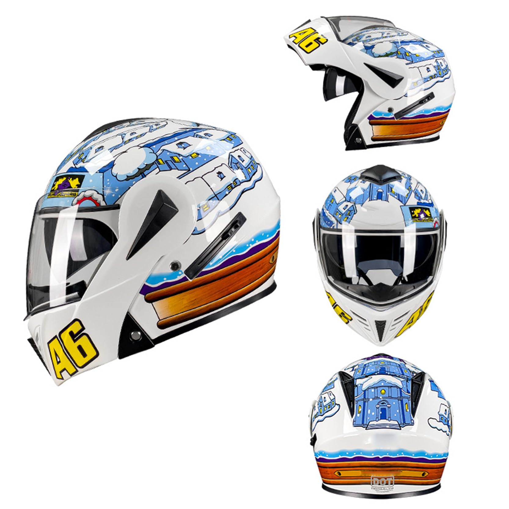 Klapphelm für Motorradfahrer mit HD-Doppelvisier, modularer Motorradhelm mit ECE-Zulassung, EIN Helm mit Mehreren Formen, herausnehmbares Innenfutter, Netz-Baumwollfutter,White B-M(55~56cm) von XYLGJYT