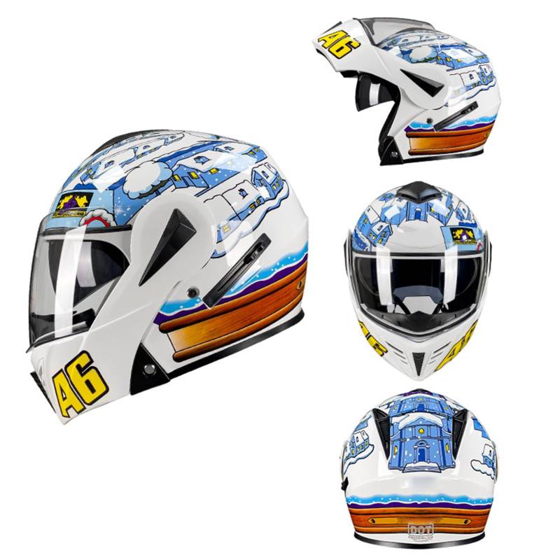 Klapphelm für Motorradfahrer mit HD-Doppelvisier, modularer Motorradhelm mit ECE-Zulassung, EIN Helm mit Mehreren Formen, herausnehmbares Innenfutter, Netz-Baumwollfutter,White B-M(55~56cm) von XYLGJYT