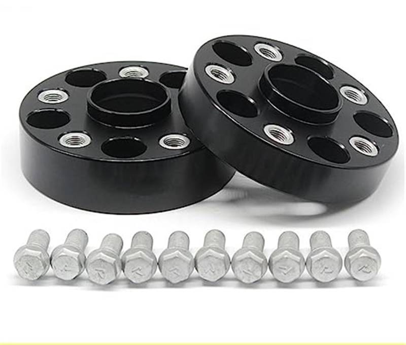 XYWOPO Autoraddichtung, 2 STK. SPURVERBREITERUNGEN + 10 Schrauben, for 20-50 mm, geschmiedete Aluminiumlegierung 6061-T6 PCD 5x100 57,1 mm Radadapter Spurverbreiterungen Auto-Radverbreiterungen(Black von XYWOPO