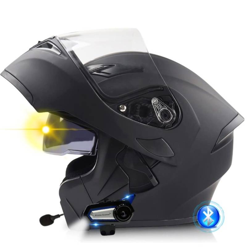 Bluetooth Motorradhelm, Modularer Klapphelm mit Doppelter Sonnenblende, Unisex Integralhelm ECE Zulassung, Scooter Motocross für Erwachsene Männer Frauen, 55-64cm von XYYYM