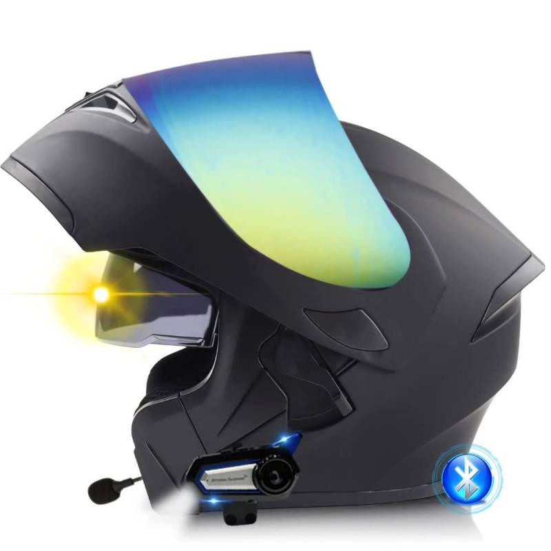 Bluetooth Motorradhelm, Modularer Klapphelm mit Doppelter Sonnenblende, Unisex Integralhelm ECE Zulassung, Scooter Motocross für Erwachsene Männer Frauen, 55-64cm von XYYYM