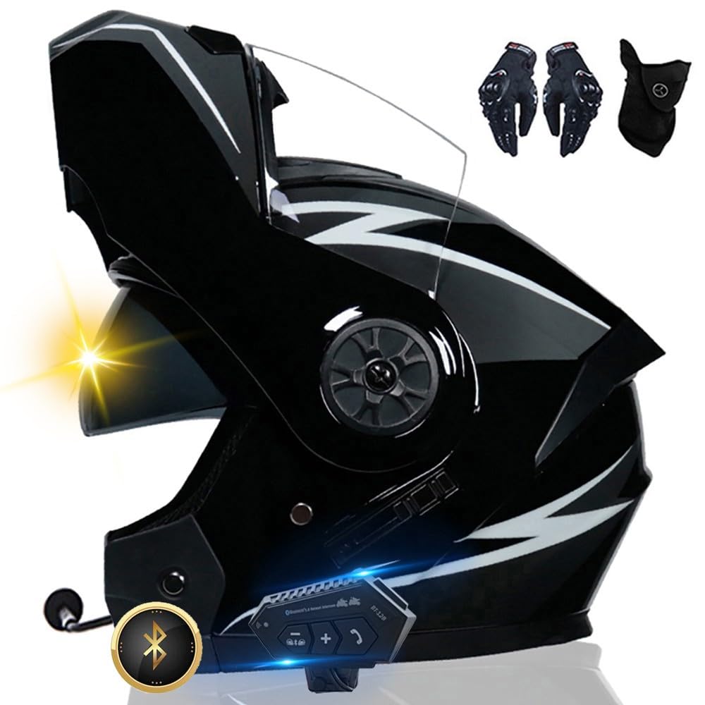 Bluetooth Motorradhelm, Vollvisierhelm mit 2 Fahrern Helm Bluetooth Intercom DOT/ECE Genehmigt, Leicht, Klapphelm mit Doppelvisier, Modularer Helm für Erwachsene Männer Frauen S~XL von XYYYM