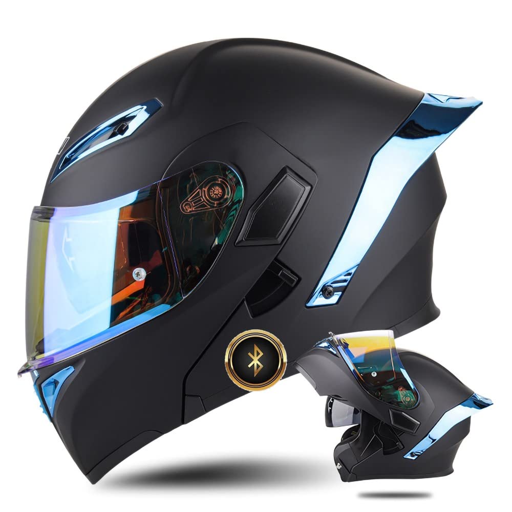 Bluetooth Motorradhelm ECE-geprüfter Klapphelm Modulare Helm Erwachsene Damen und Herren mit Doppelvisier, Lautsprechermikrofon Geräuschunterdrückung Multifunktional Bluetooth von XYYYM