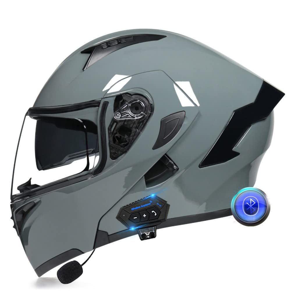 Integralhelm Motorrad Bluetooth Klappbarer Modularer Helm, Eingebauter Lautsprecher Headset Mikrofon Integrierter Helm mit Doppelvisier, ECE Geprüft, Motorradhelm Herren Damen von XYYYM