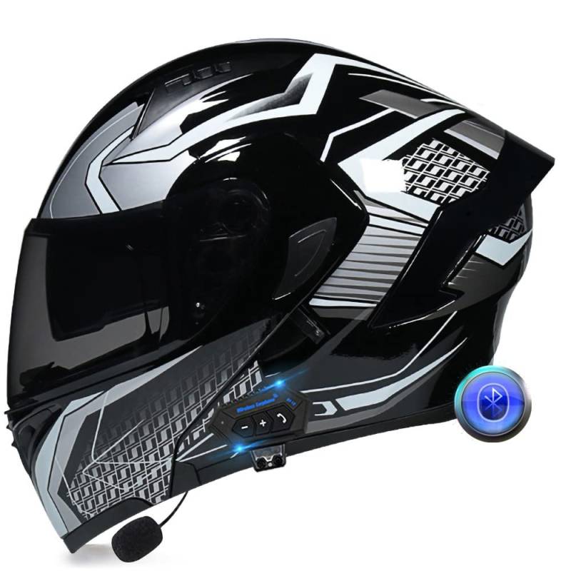 Integralhelm Motorrad Bluetooth Klappbarer Modularer Helm, Eingebauter Lautsprecher Headset Mikrofon Integrierter Helm mit Doppelvisier, ECE Geprüft, Motorradhelm Herren Damen von XYYYM