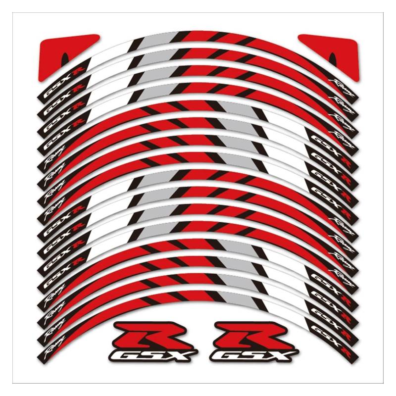17~19"Streifen Motorradrad Reifen Aufkleber Auto Reflektierende Felgen-Tape-Abziehbilder for s.u.z.u.k.i GSXR GSX-R 600 750 1000 K2-K9 Dekoration (Color : Whole Set) von XZMALZYC