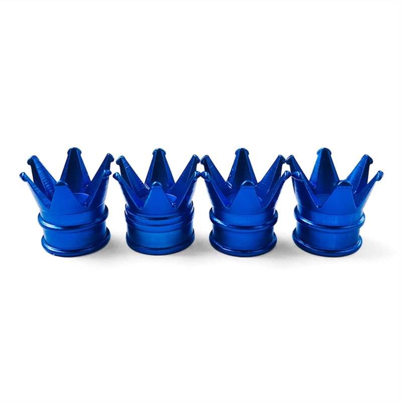 XZMALZYC 4 stücke Ankommen Bunte Aluminium Krone Auto Reifen Ventil STEM Caps Reifen Luftstaubkappen LKW Fahrrad Rad Auto Ventilkappe (Color : 4 pcs of Blue) von XZMALZYC