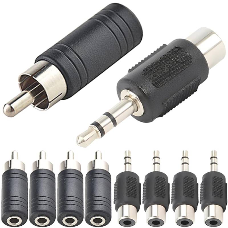 Xiatiaosann 1/8 Zoll Stereo Buchse auf RCA Mono Stecker Adapter und 3,5 mm Stereo Stecker auf RCA Mono Buchse, vernickelt, schwarz (10 Stück) von Xiatiaosann