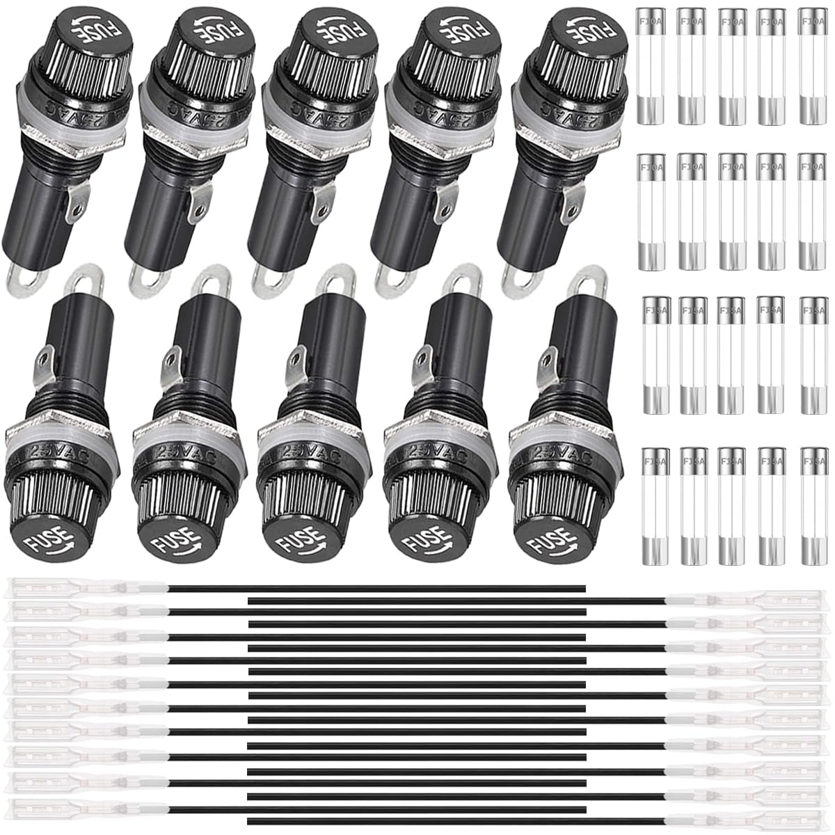 Xiatiaosann 10 Stück Sicherungshalter für Schalttafelmontage, 6x30mm 250VAC 10A, 125VAC 15A schwarzer Sicherungshalter mit Schraubverschluss und flinker Sicherung für Radio automatische Stereoanlage Xiatiaosann 10 Stück Sicherungshalter für Schalttafelmontage, 6x30mm 250VAC 10A, 125VAC 15A schwarzer Sicherungshalter mit Schraubverschluss und flinker Sicherung für Radio automatische Stereoanlage von Xiatiaosann
