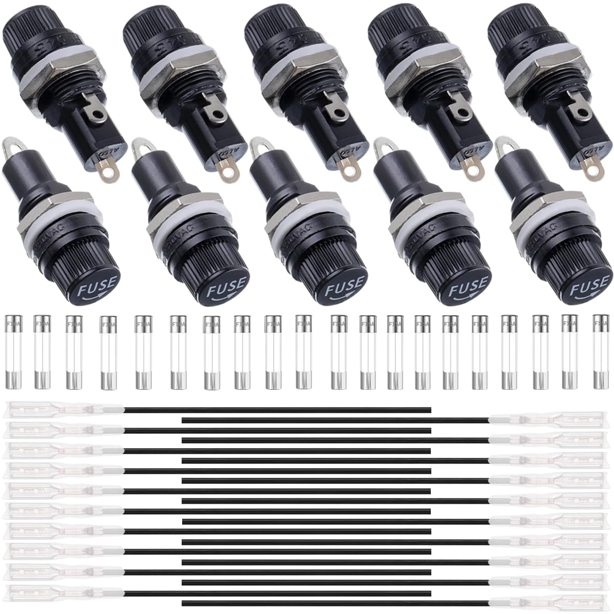 Xiatiaosann 10 Stück Sicherungshalter für Schalttafelmontage 5x20mm 250 VAC 10A, 125VAC 15A schwarzer Sicherungshalter mit Schraubverschluss und flinker Sicherung für Radio automatische Stereoanlage Xiatiaosann 10 Stück Sicherungshalter für Schalttafelmontage 5x20mm 250 VAC 10A, 125VAC 15A schwarzer Sicherungshalter mit Schraubverschluss und flinker Sicherung für Radio automatische Stereoanlage von Xiatiaosann