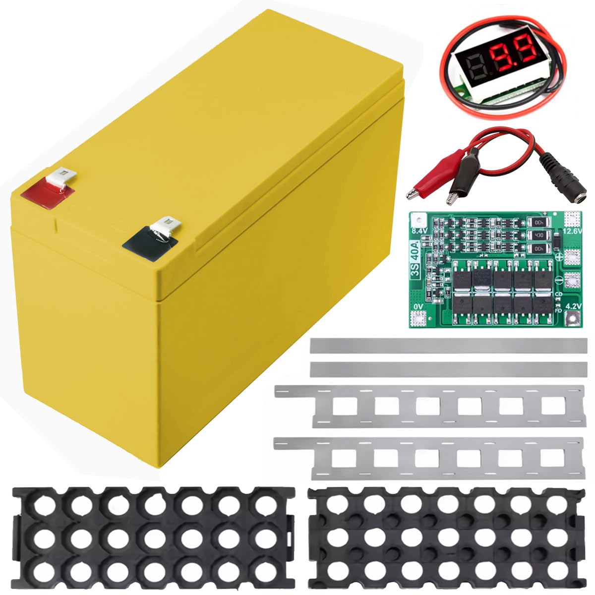 Xiatiaosann 18650 Li-Ion Akku Aufbewahrungsbox 12V 7A 18650 Halterung DIY Akku Gehäuse für Stromversorgung mit 3S 40A Akku Schutz Board, Nickel Strip, 18650 Halterung, Ladekabel von Xiatiaosann
