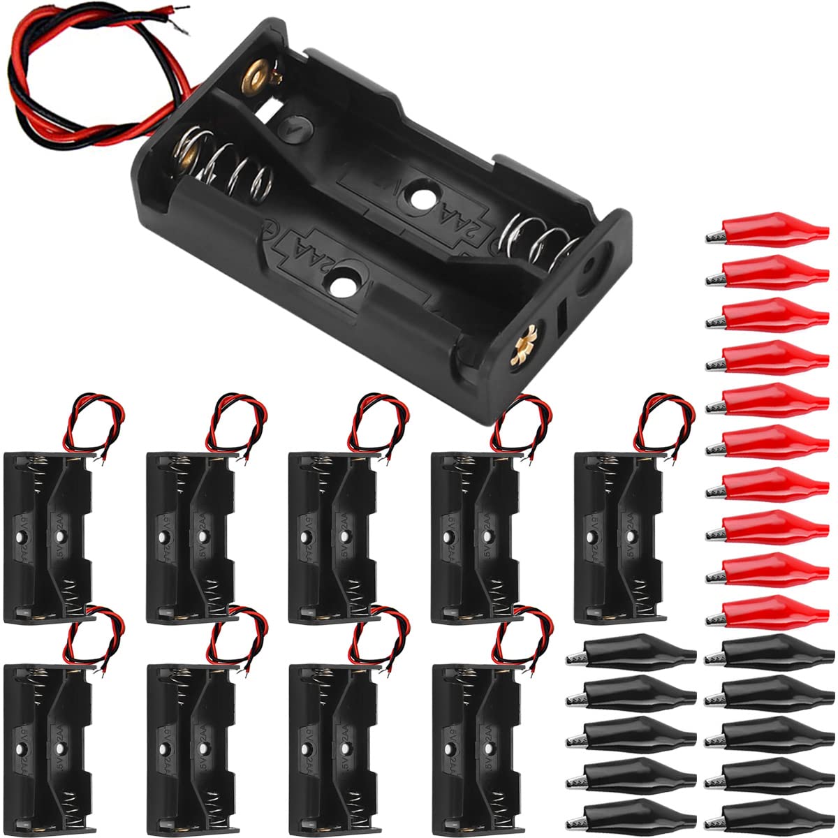 Xiatiaosann 2 AA Batteriehalter Case Box 3V, 10 Stück Batteriepack Case mit Kabelführungen, 2 Slots Series Battery Box Kunststoffgehäuse mit 20 Stück Krokodilklemme Xiatiaosann 2 AA Batteriehalter Case Box 3V, 10 Stück Batteriepack Case mit Kabelführungen, 2 Slots Series Battery Box Kunststoffgehäuse mit 20 Stück Krokodilklemme von Xiatiaosann