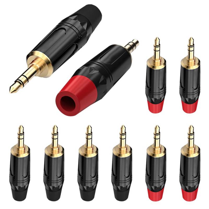 Xiatiaosann 3,5 mm TRS 3 polig Stereo Lötstecker, Kopfhörer Stecker Reparatur Ersatz Lötadapter, 1/8" Heavy Duty Jack DIY Audiokabelverbinder, Schwarz & Rot (10 Stück) von Xiatiaosann