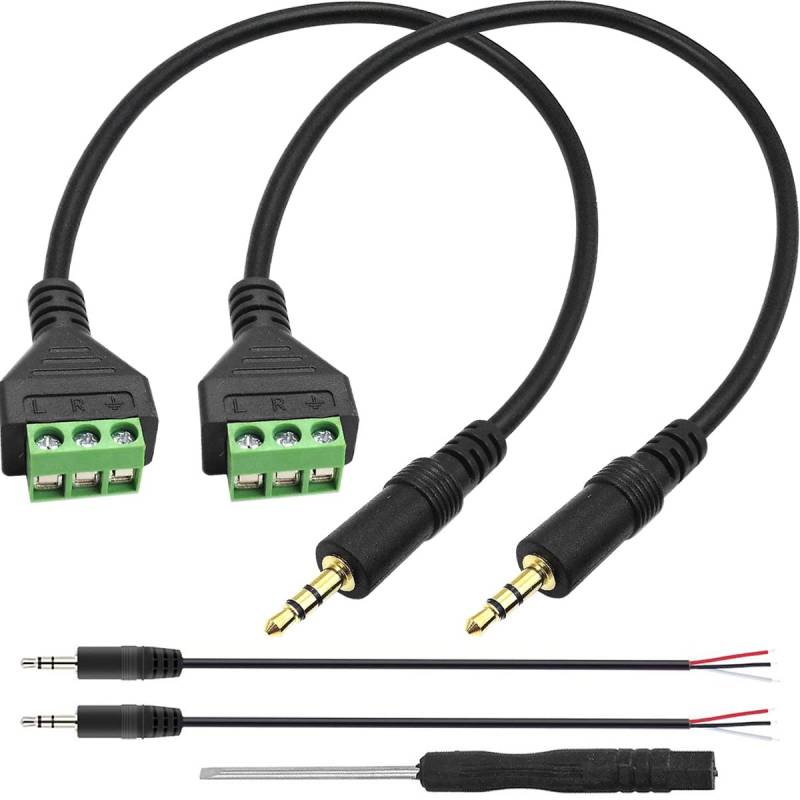 Xiatiaosann 3.5mm Klinkenstecker Audio Adapter Kabel, 3-pin Terminal Block Schrauben Stereo Stecker auf AV 3 Schraubklemmenblock Balun Anschlusskabel 30cm, 2 Stück von Xiatiaosann