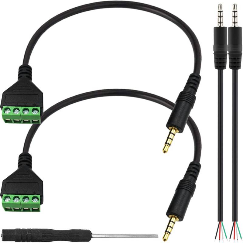 Xiatiaosann 3.5mm Klinkenstecker Audio Adapter Kabel, 4-pin Terminal Block Schrauben Stereo TRRS Stecker auf AV 4 Schraubklemmenblock Balun Anschlusskabel 30cm, 2 Stück von Xiatiaosann