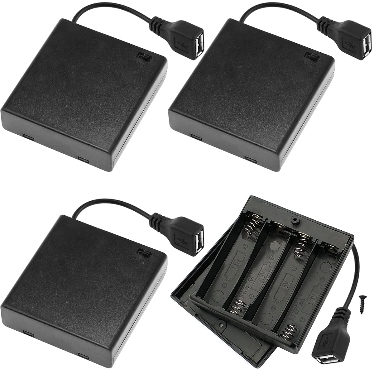 Xiatiaosann 4 AA Batteriehalter USB Schalter, 6V USB Buchse, 4 x 1,5V AA Batteriefach Box Halter Ein/Aus Schalter für RC Cars LED Licht, 4 Stück Xiatiaosann 4 AA Batteriehalter USB Schalter, 6V USB Buchse, 4 x 1,5V AA Batteriefach Box Halter Ein/Aus Schalter für RC Cars LED Licht, 4 Stück von Xiatiaosann