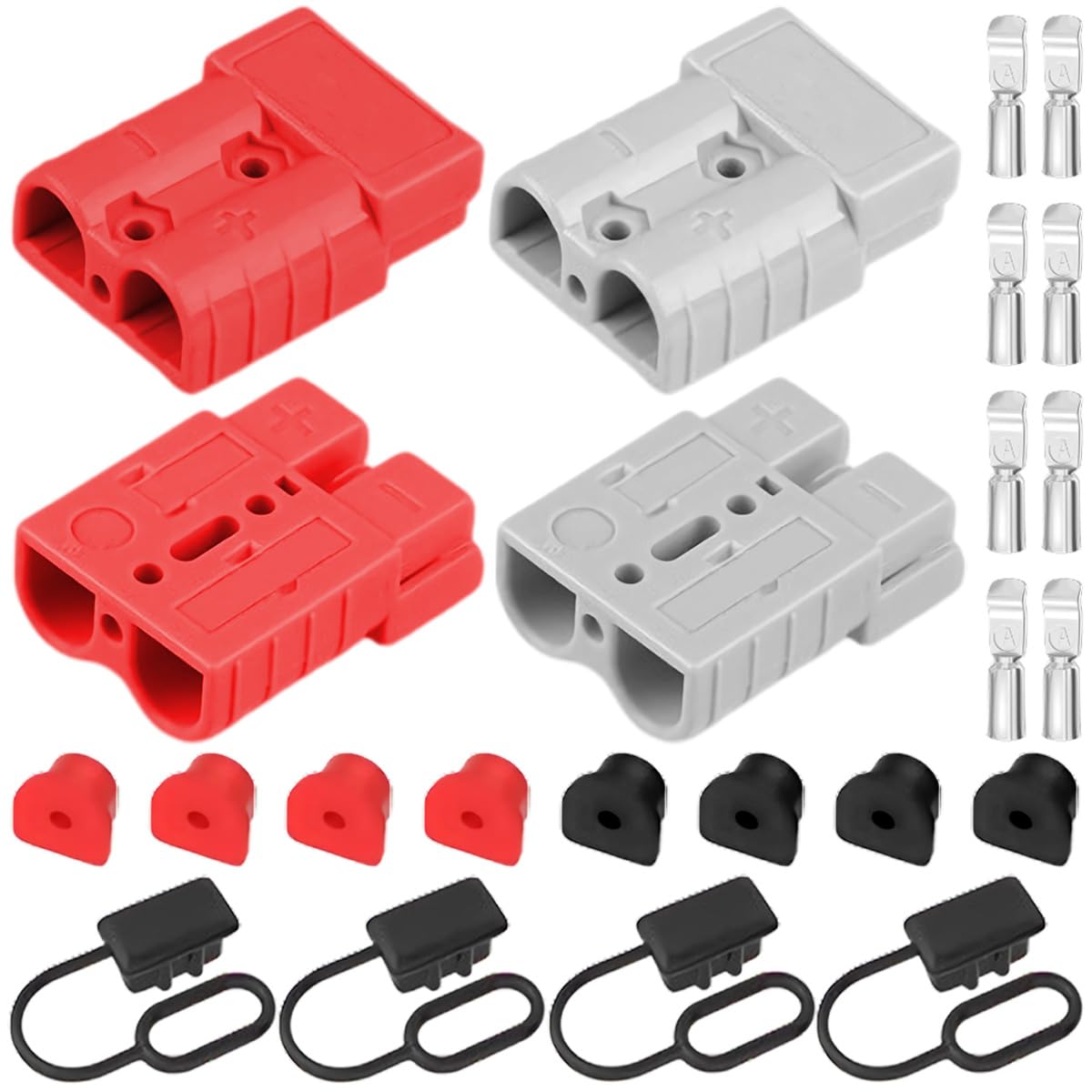 Xiatiaosann 4 Pack Batterie-Schnellanschluss-Stecker, 600V 175A Hochleistungs-Trennstecker für 0-4 AWG-Kabel, flammenhemmend mit staubdichter Kappe für Automobil, Wohnmobil, Rasenmäher (rot/grau) von Xiatiaosann